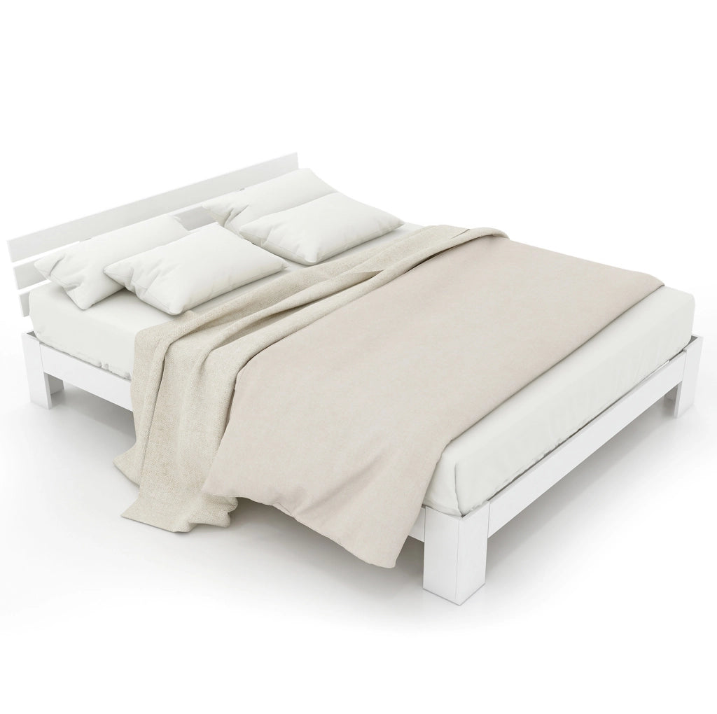 Letto matrimoniale 140x200 cm con rete a doghe; spazio sotto il letto; legno bianco (Senza materasso)