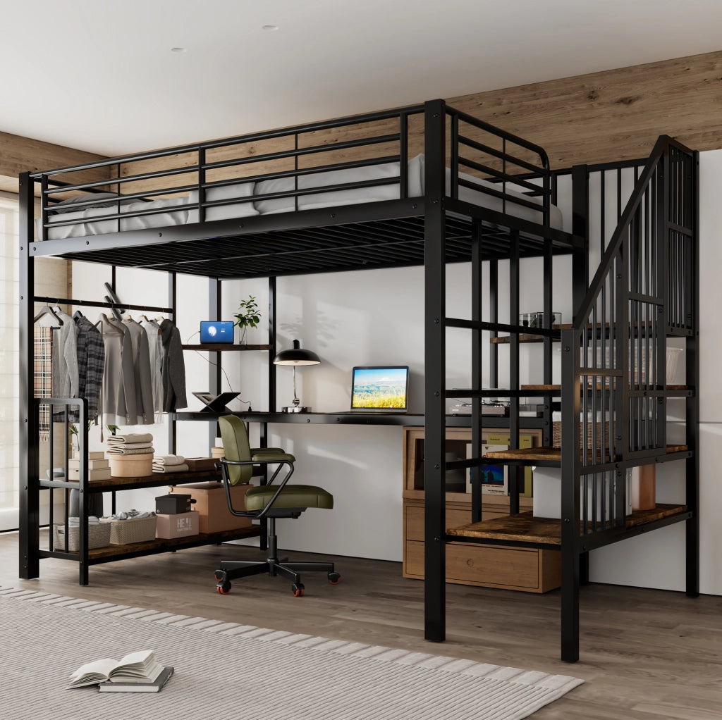 Letto a soppalco 120x200 cm in ferro e legno con ricarica