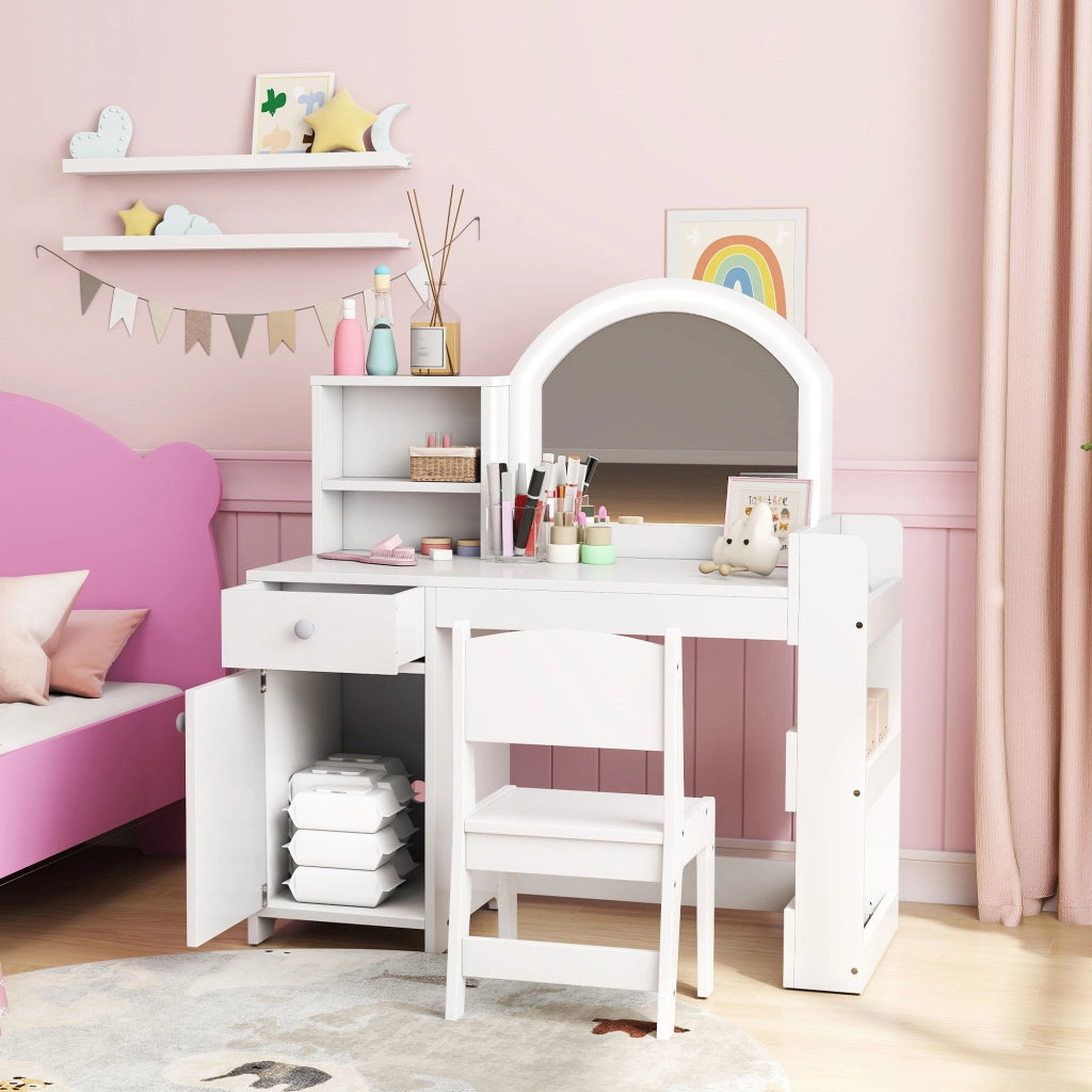 Tocador de Maquillaje per Bambini con Specchio LED e Cassetto ¨C Zephmum ¨C Bianco