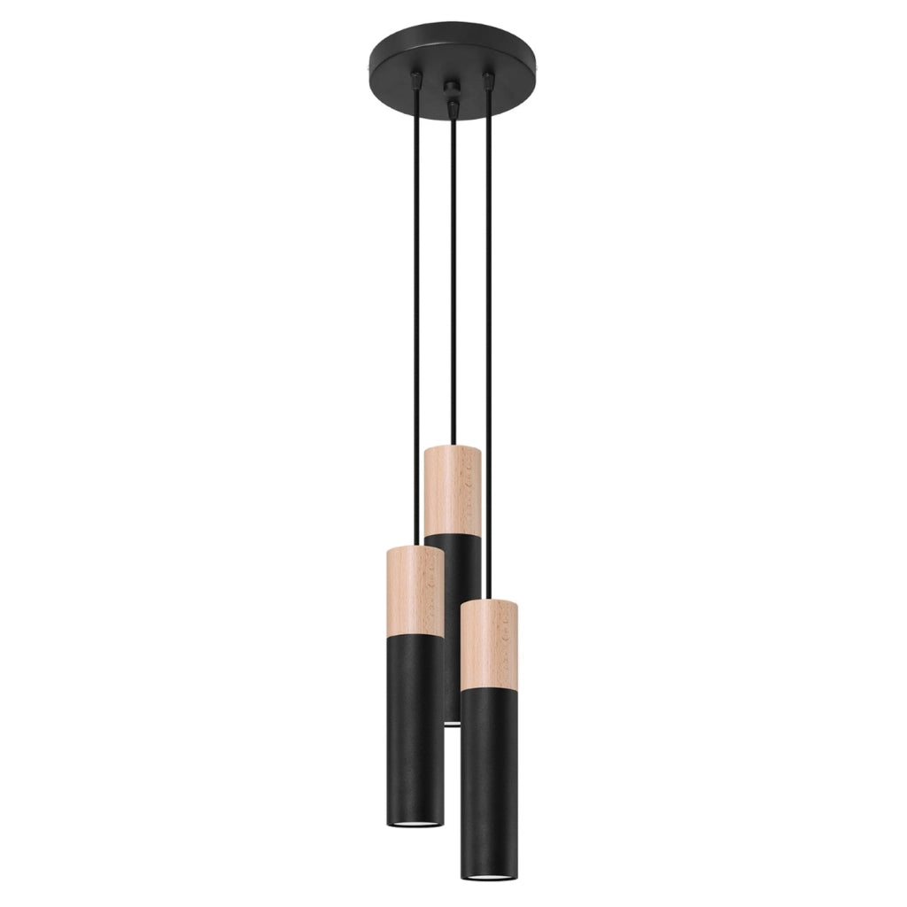 Lampadario MARCOS 3 luci nero-legno GU10 Pure Lume PU1014