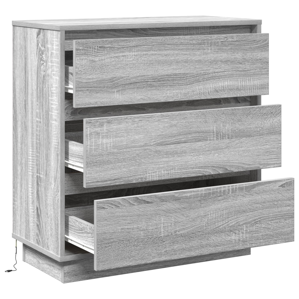 Comodino  con LED Grigio Sonoma 71x34,5x75 cm Legno ingegnerizzato