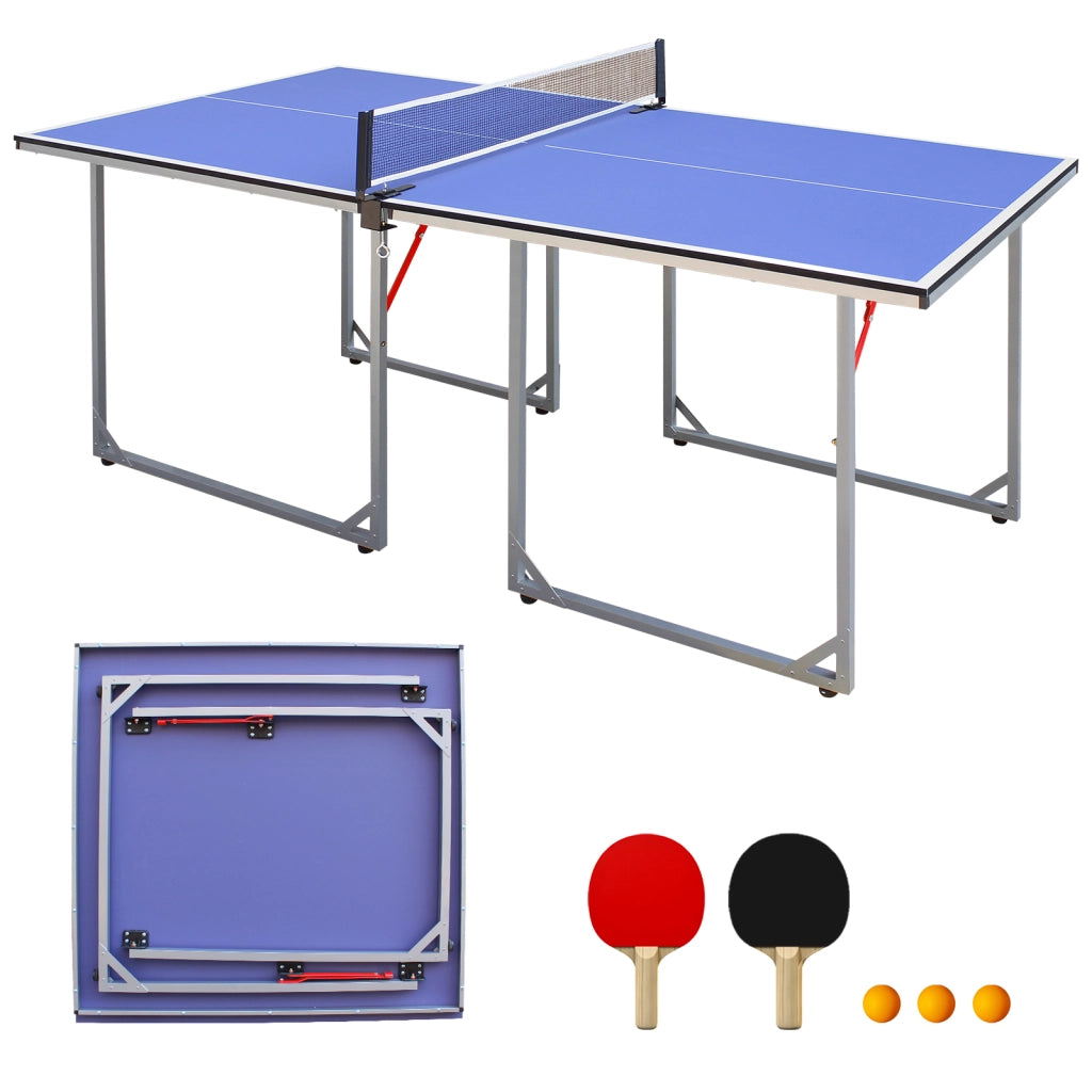 TAVOLO DA PING PONG Pieghevole 182x91x76,2 cm Blu Set con rete, 2 racchette e 3 palline