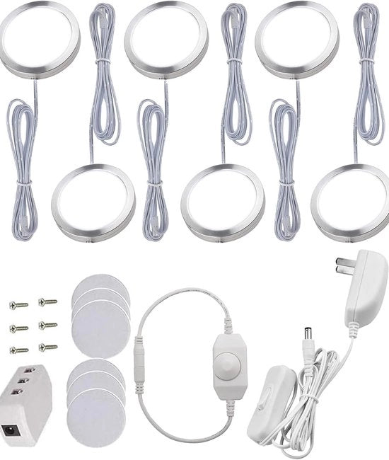 Palline LED a bassa luce - Illuminazione sotto il mobile - 6 pezzi - Luce diurna Bianca