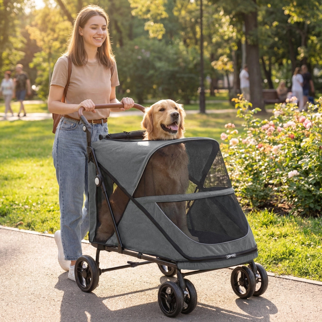 Carrello per Cani Pieghevole per Cani Grandi ¨C zephmum ¨C Grigio 360¡ã Ruote Girevoli