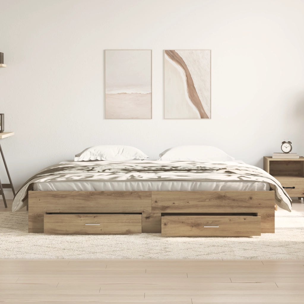 Struttura Letto  con Cassetti Rovere Artigianale 180x200 cm Legno Ingegnerizzato