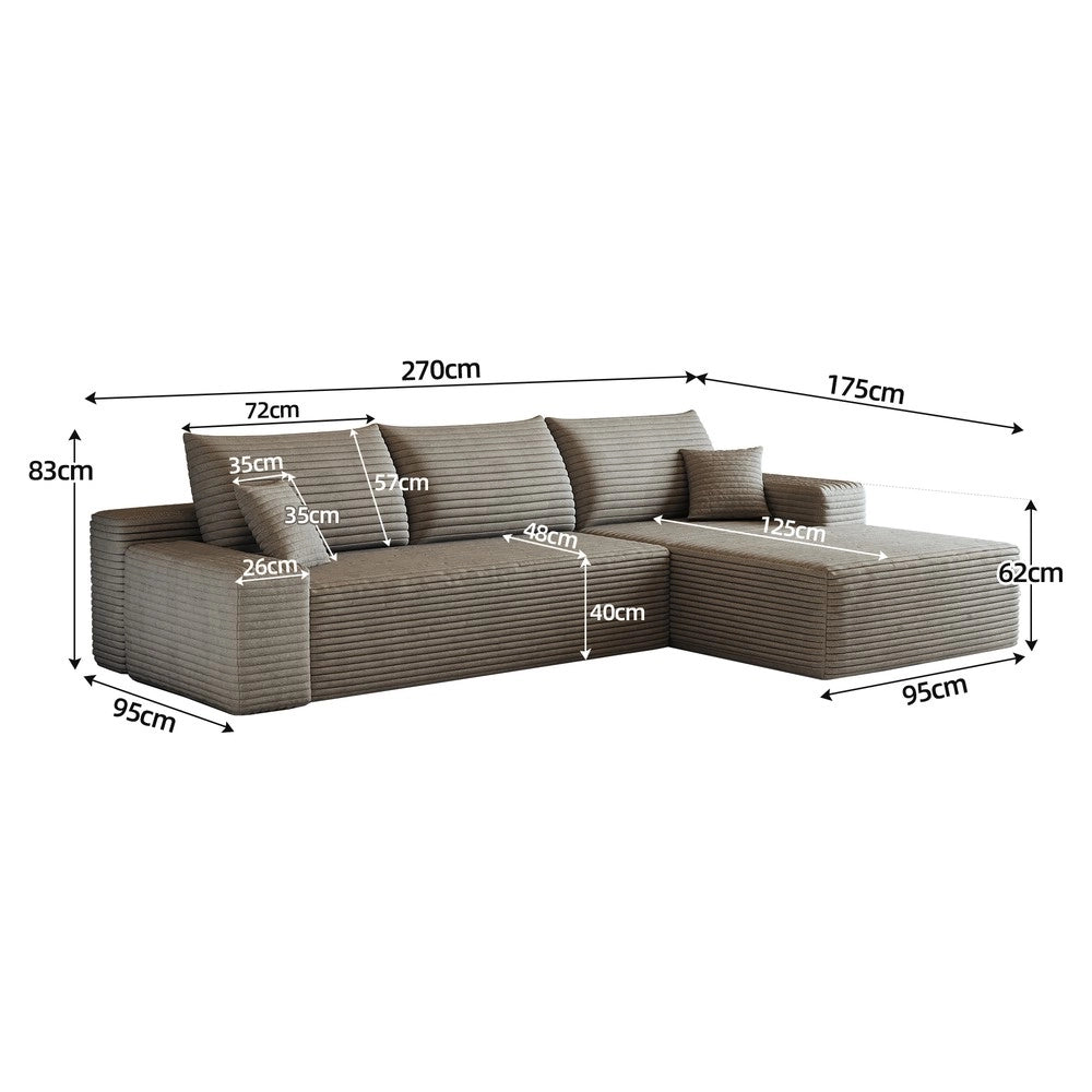 Divano angolare con Chaise Longue ¨C Minimal ¨C velluto cammello 270cm