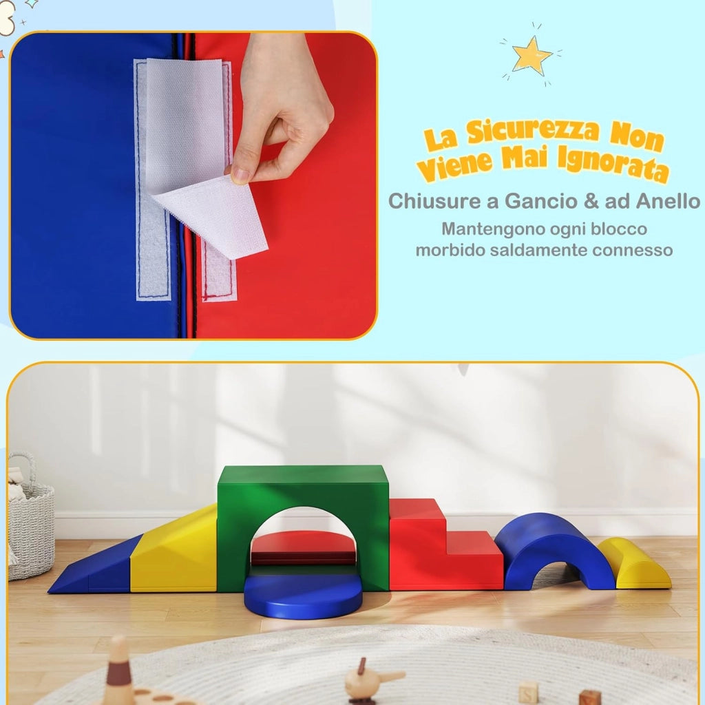 Set di 7 Blocchi da Arrampicata e Strisciamento per Bambini da 1 Anno in Su, Set di Costruzioni in Schiuma da Interno per Bambini a Arrampicarsi, Strisciare e Scivolare (Verde)