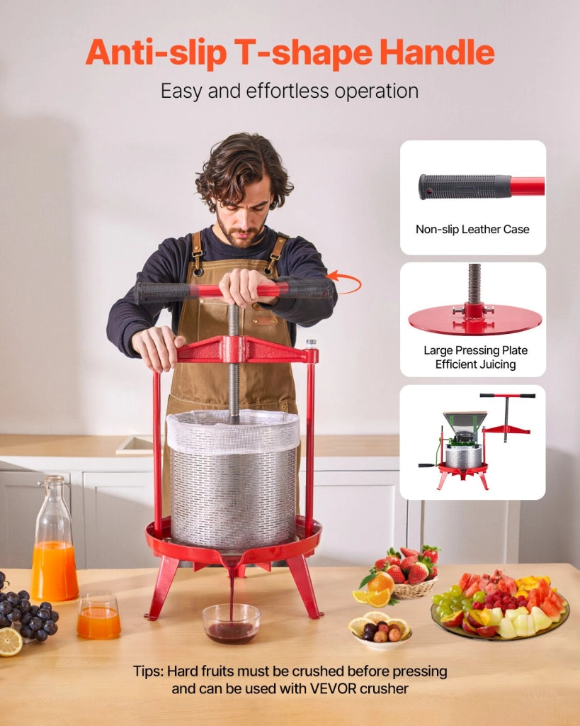 Pressa Manuale per Frutta e Vino 14L LD-BP1402 Cesto in Acciaio Inox Torchio Verticale Robusto e Pratico per Uva e Sidro