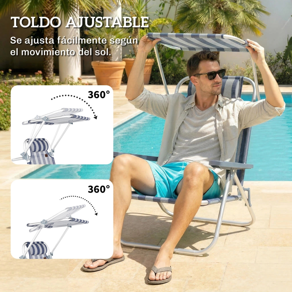Sedia da Spiaggia Pieghevole con Tettoia ¨C zephmum ¨C Blu e Bianco
