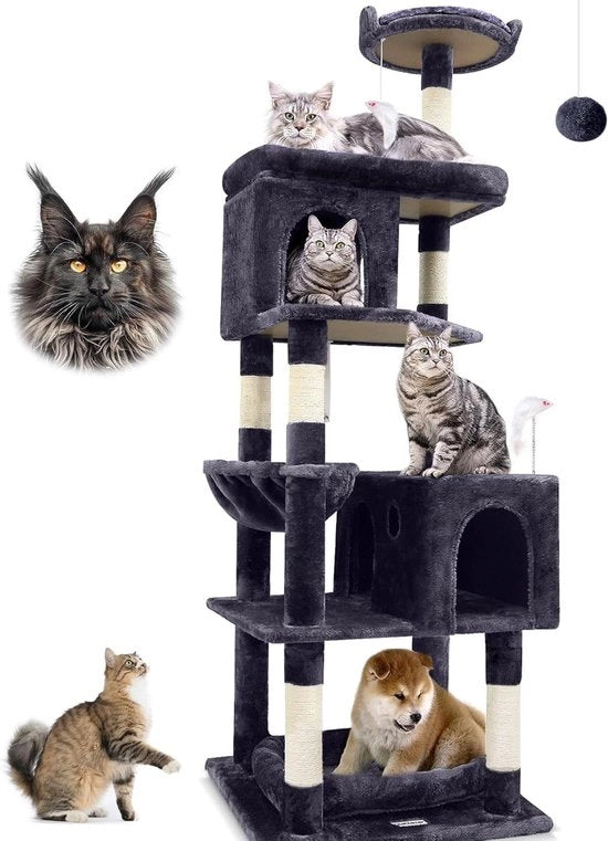 Colonna per Gatti XXL 183 cm Alta con Giocattoli per Gatti e Accessori - Grigio Scuro