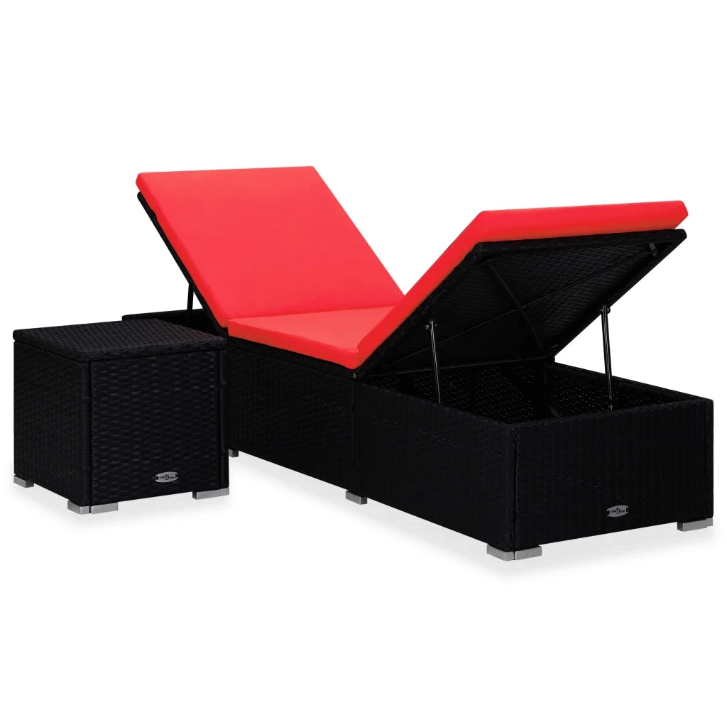 Lettino Prendisole | Sdraio da giardino | Lettino da sole con Cuscino e Tavolino in Polyrattan Rosso