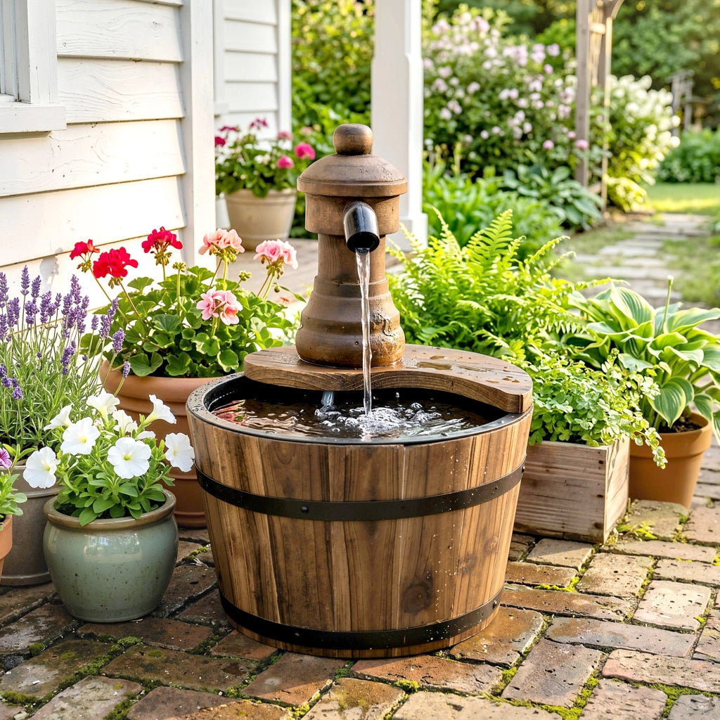 Fontana da Giardino Cascata Legno con Pompa Elettrica ¨C zephmum ¨C 27x27x37 cm Naturale