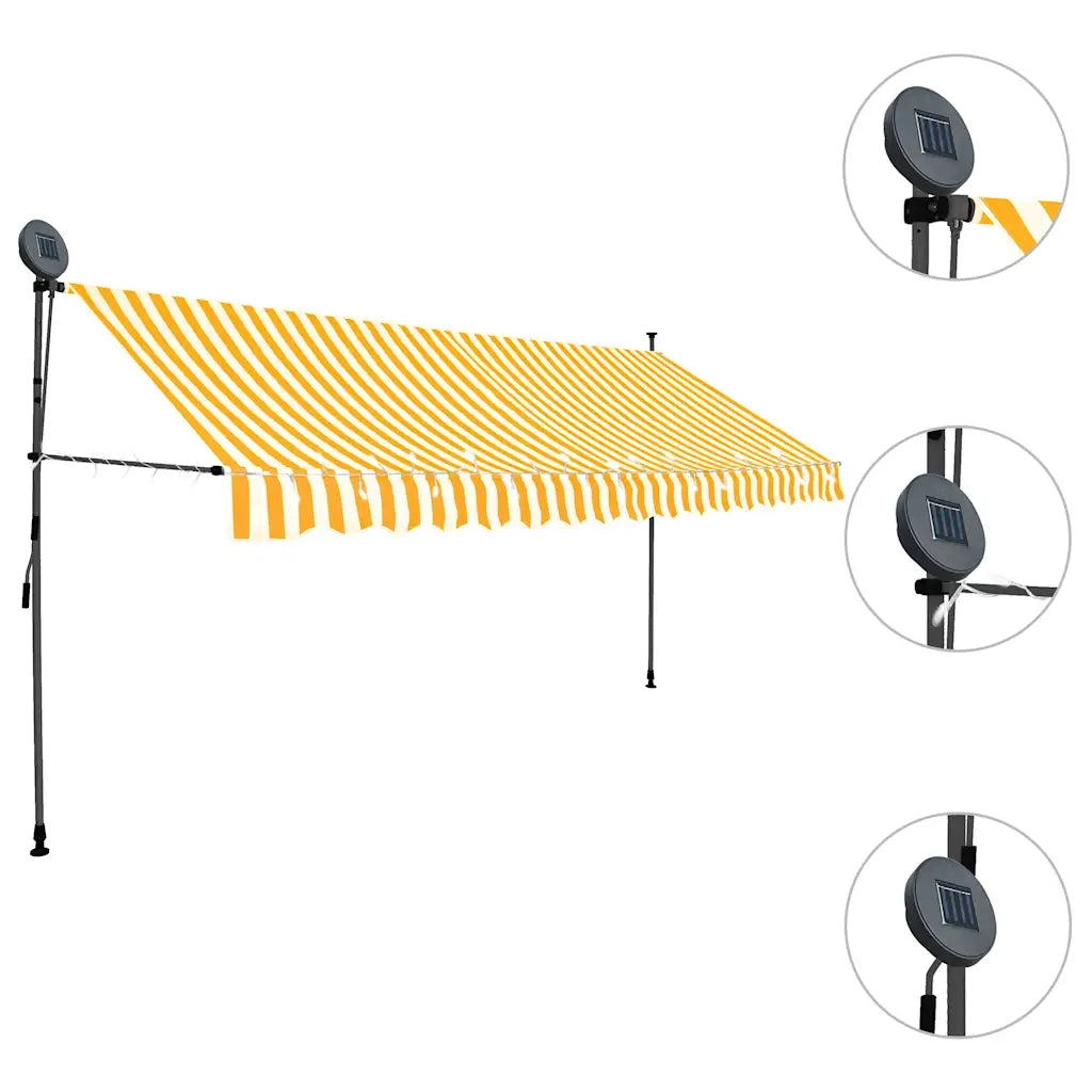 Tenda da Sole Retrattile Manuale LED 350 cm Bianco e Arancione cod mxl 14349