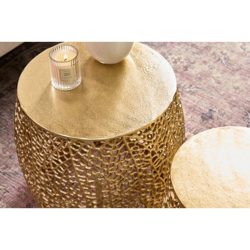 Set di 2 tavolini METRIX bronzo con piccolo motivo arrotondato - Tavolini da salotto design in alluminio e piano effetto legno