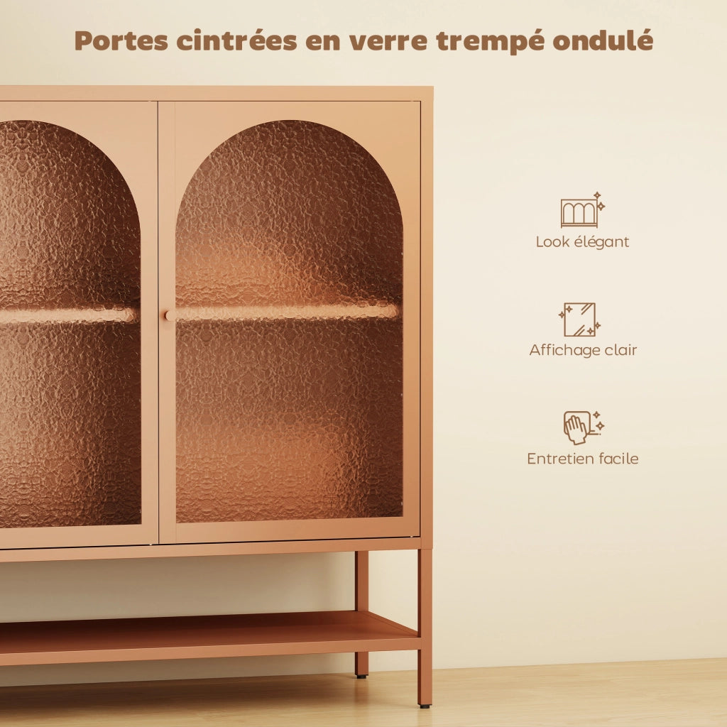 Credenza con ante vetrate ¨C zephmum ¨C 140x40x105 cm, colore ruggine