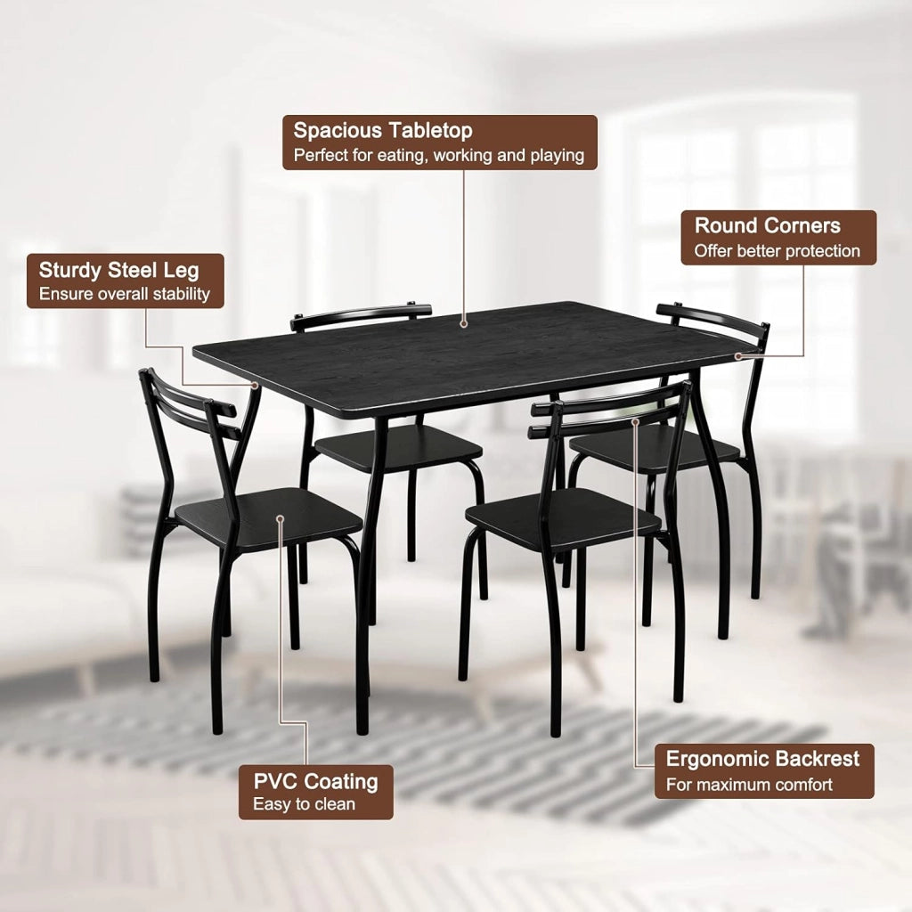 Set Tavolo da Pranzo e sedie in Legno e Metallo, Tavolo Rettangolare con 4 sedie, Nero (Stile 1)