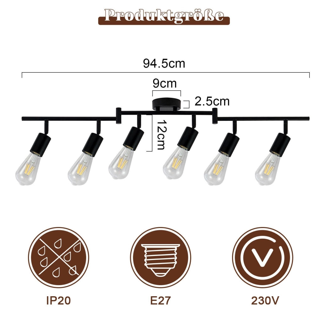 ZMH Faretto da soffitto nero - Lampada da soffitto con faretti E27 orientabili a 350° per camera da letto vintage