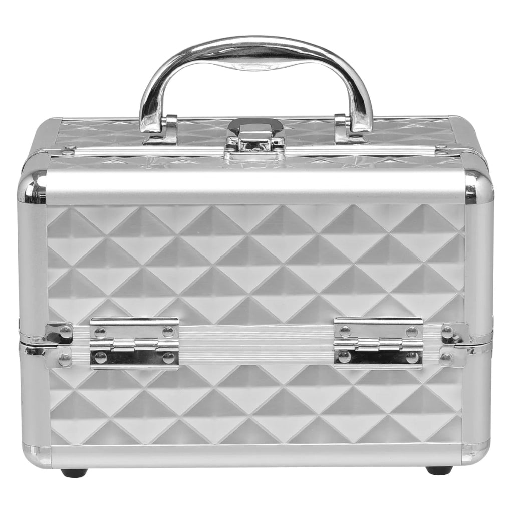 Trousse per il trucco 23 x 15 x 15 cm grande capienza con specchio design elegante in ABS argento 20_0021046