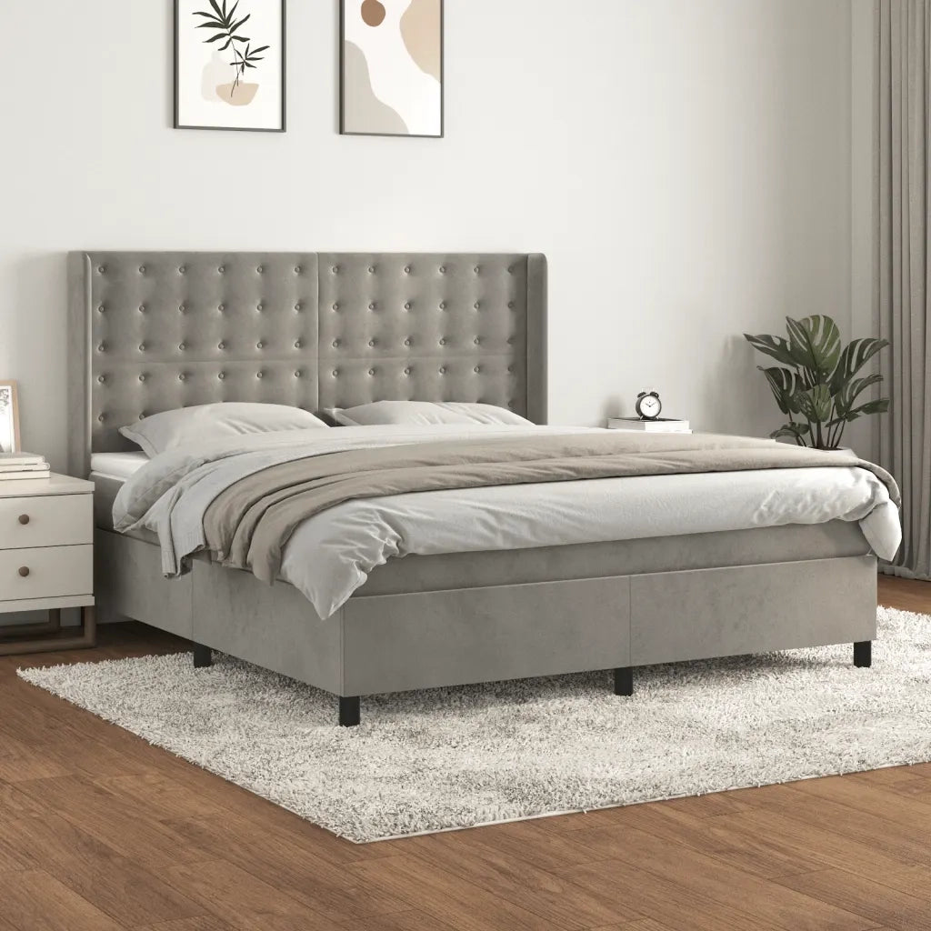 Giroletto a Molle con Materasso Grigio Chiaro 160x200cm Velluto 3132927