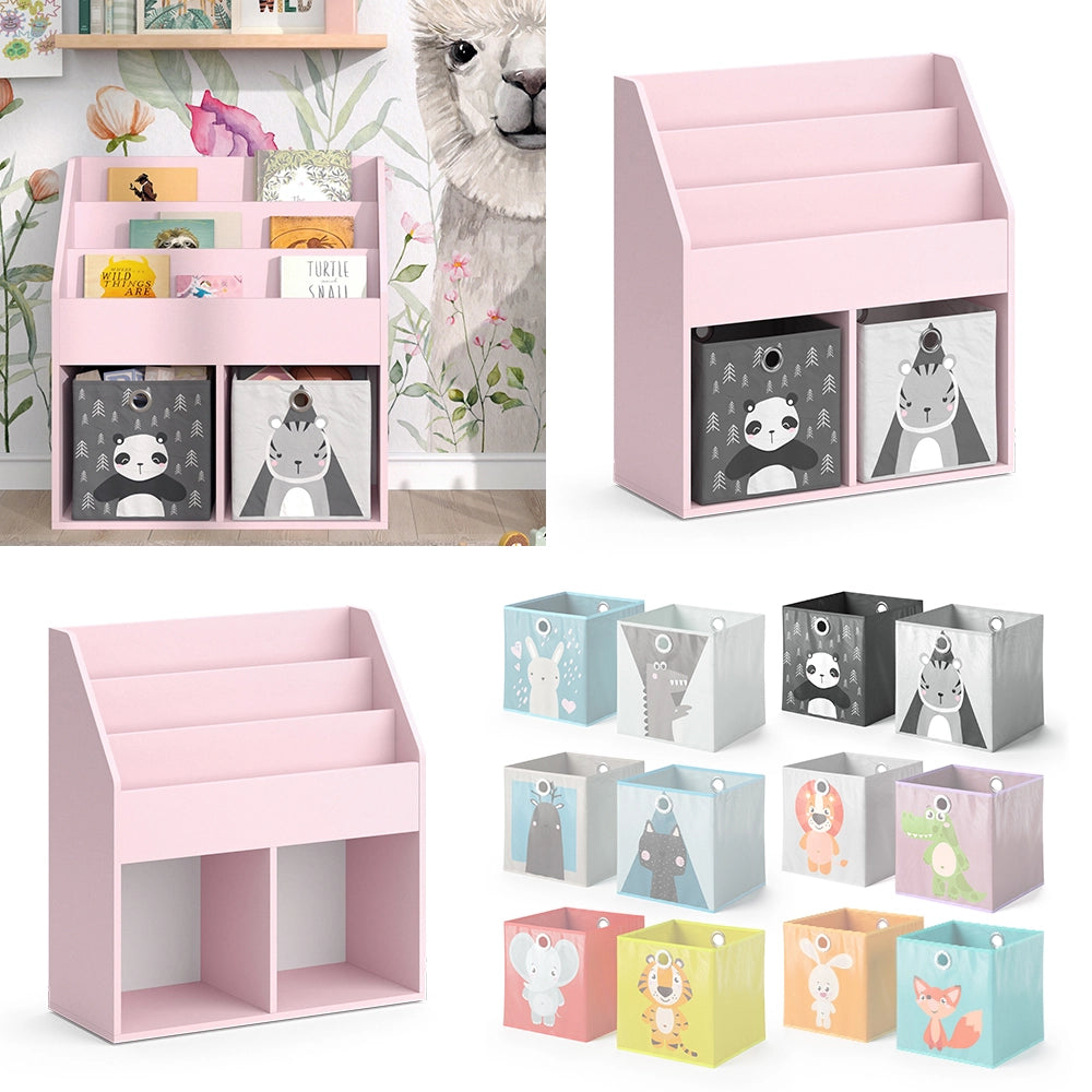 Vicco Libreria bambini rosa 72 x 79 cm con 2 scatole pieghevoli (panda, tigre)