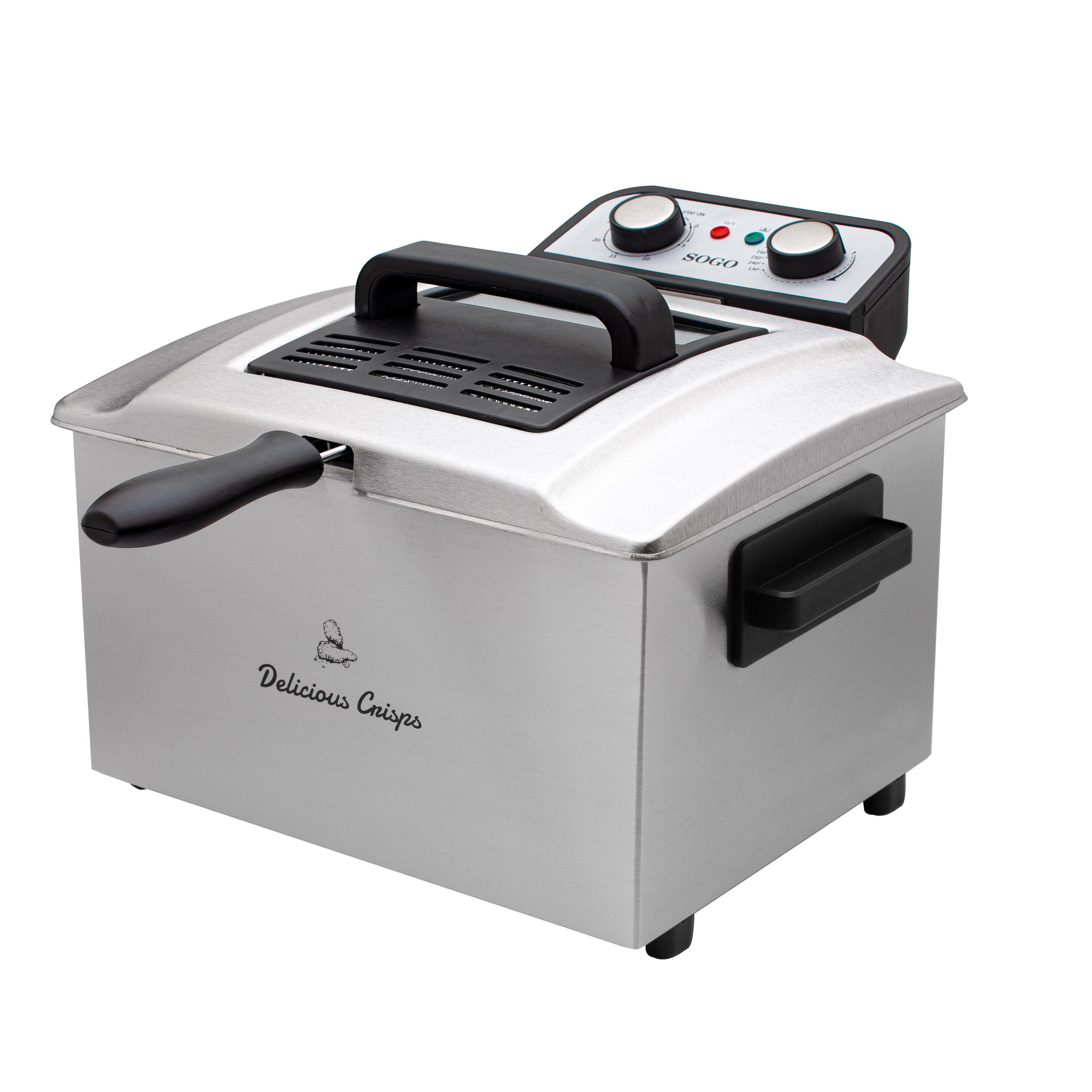 SOGO Friggitrice Professionale 5L – Acciaio Inox, 3000W, Cold Zone, Timer 30 min, Termostato Regolabile, 3 Cestelli, Filtro Antiodore