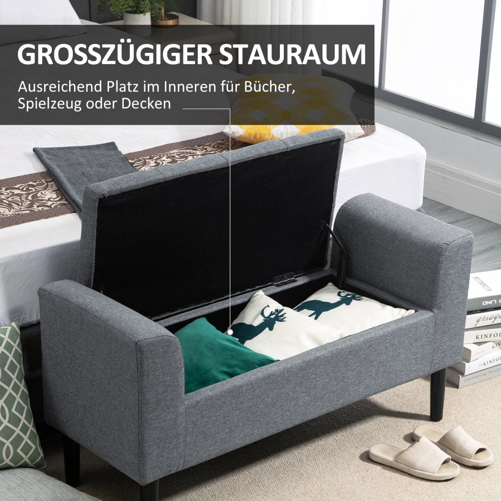Panca contenitore con seduta imbottita e vano capiente in poliestere effetto lino grigio chiaro 116 × 44 × 58 cm
