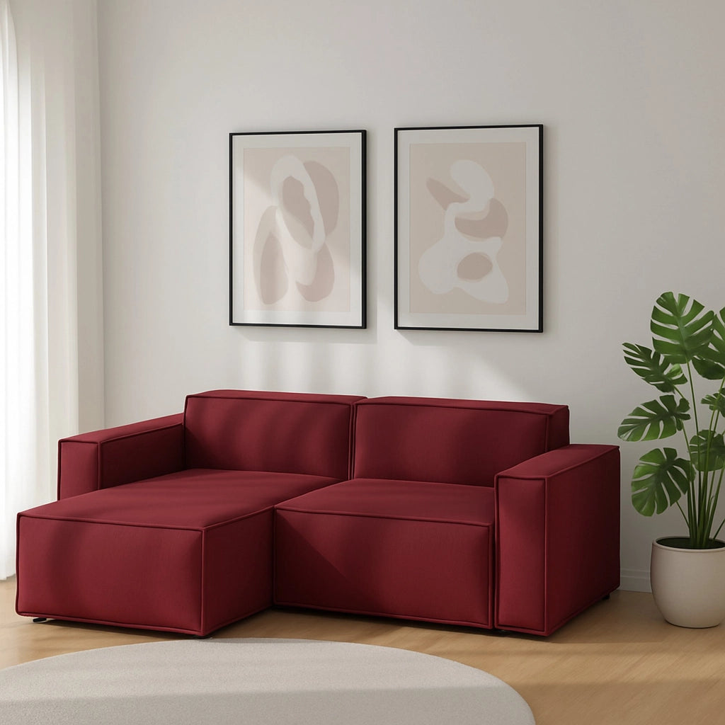 Divano fisso Alhoa, Divano componibile a 2 posti con penisola sinistra, Made in Italy, SofÒ  moderno in tessuto, Cm 220x170h70, Rosso