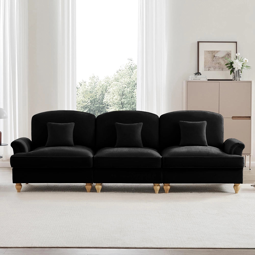 Divano 3 posti classico - Xylo - Stile mid-century, chenille, nero
