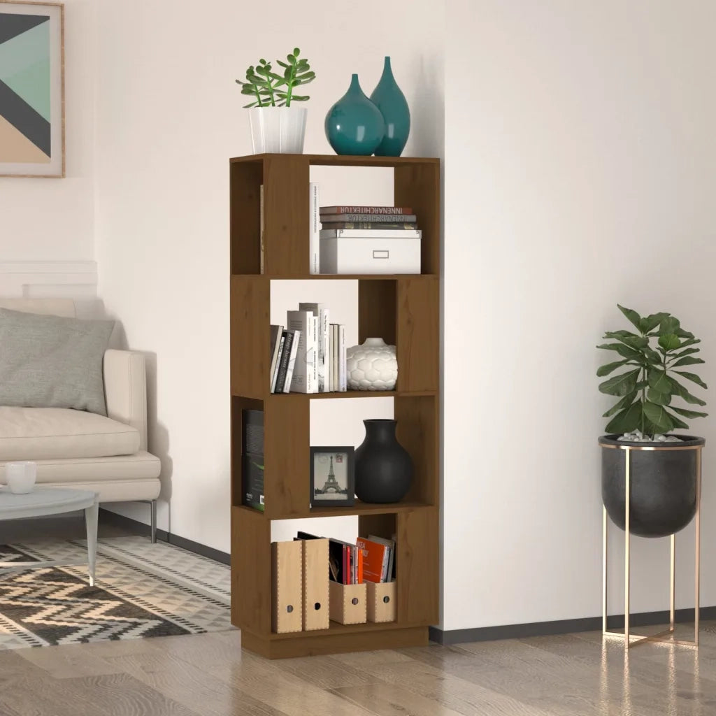 Libreria Divisorio-Scaffale per Libri-Mobile di Stoccaggio Ambrato 51x25x132 cm in Massello di Pino