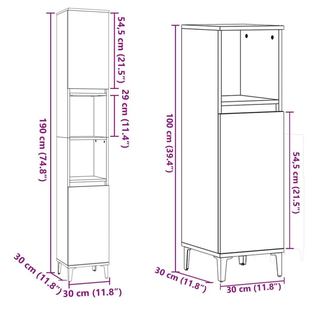 Set Mobili da Bagno | Armadio da bagno 3 pz Rovere Sonoma in Legno Multistrato