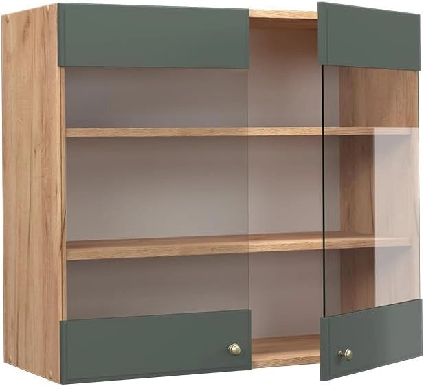Mobile da cucina in vetro Fame-Line, Verde-oro Country House, 80 cm, per la combinazione con altri moduli della serie Fame-Line