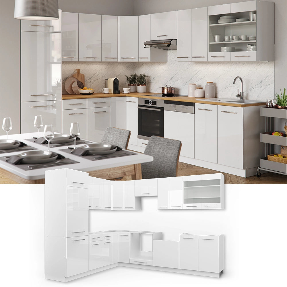 Cucina angolare completa Fame-Line Bianco lucido/Bianco 287 x 60 cm, PL Marmo Vicco