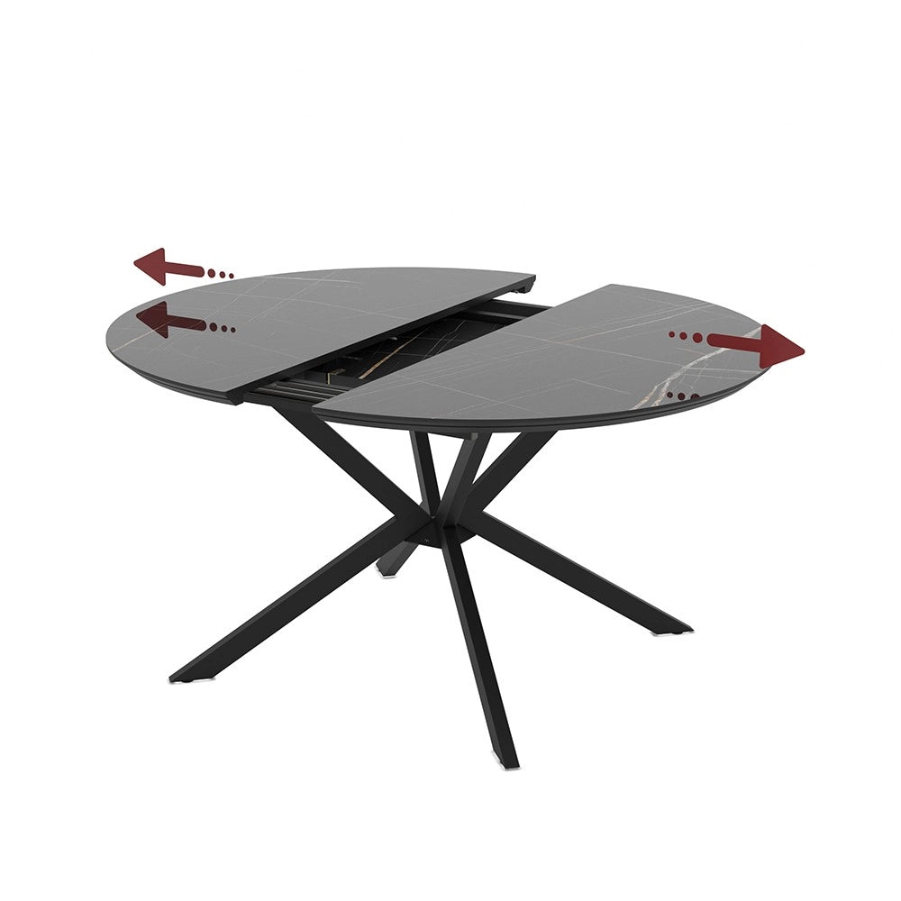 Tavolo rotondo allungabile Dobok piano effetto marmo nero con dettagli oro lucido 126x126x76H