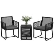 Set da Giardino in Rattan con 2 Poltroncine con Cuscini e Tavolino da Caffè in Vetro, Nero
