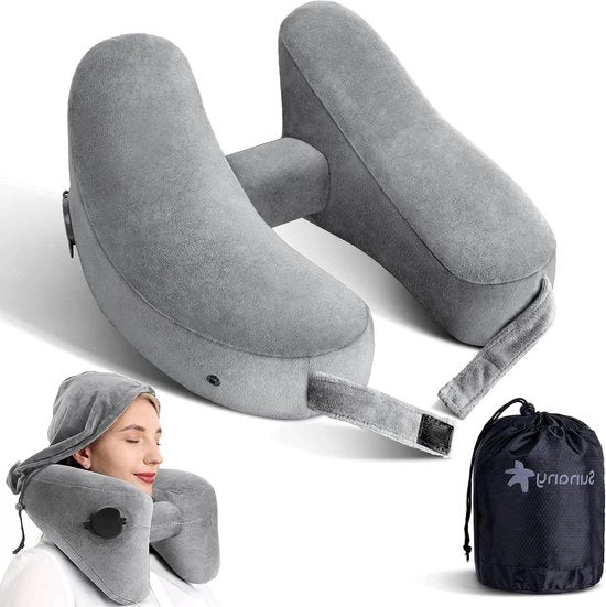 Cuscino gonfiabile capuchon trasportabile per voli a lungo raggio - lunghe distanze - sonno - copertura di velluto morbido - accessori da viaggio per sonno in volo Cuscino aeronautico 2.0
