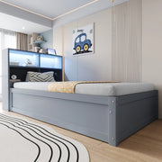 Letto 90x200 cm con presa multifunzione; LED e vani portaoggetti in legno grigio