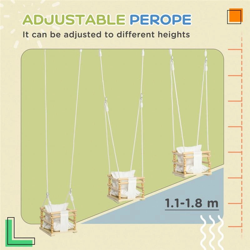 ALTALENA PER BAMBINI 9-36 MESI IN LEGNO E COTONE CON CORDA REGOLABILE E CUSCINO, 30X30X110-180 CM