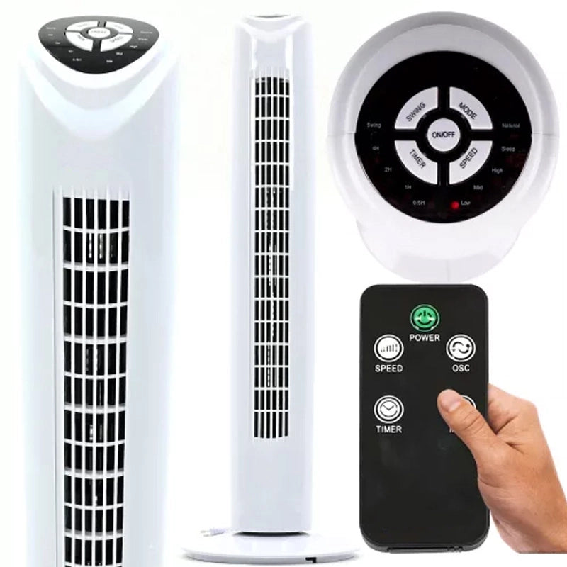 Ventilatore a Torre 80 cm silenzioso Oscillante 3 Velocità 45W con Telecomando
