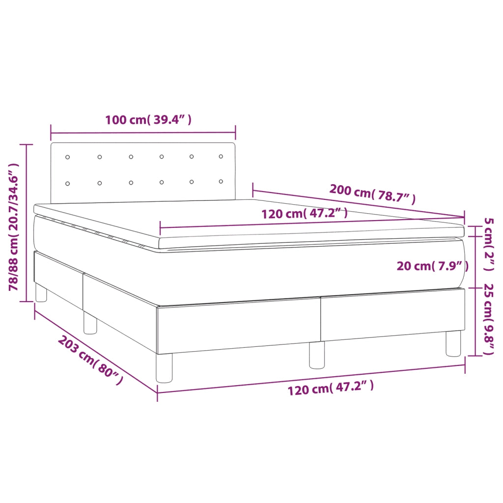 Letto a Molle con Materasso e LED Grigio Chiaro 120x200 cm Velluto 3134633