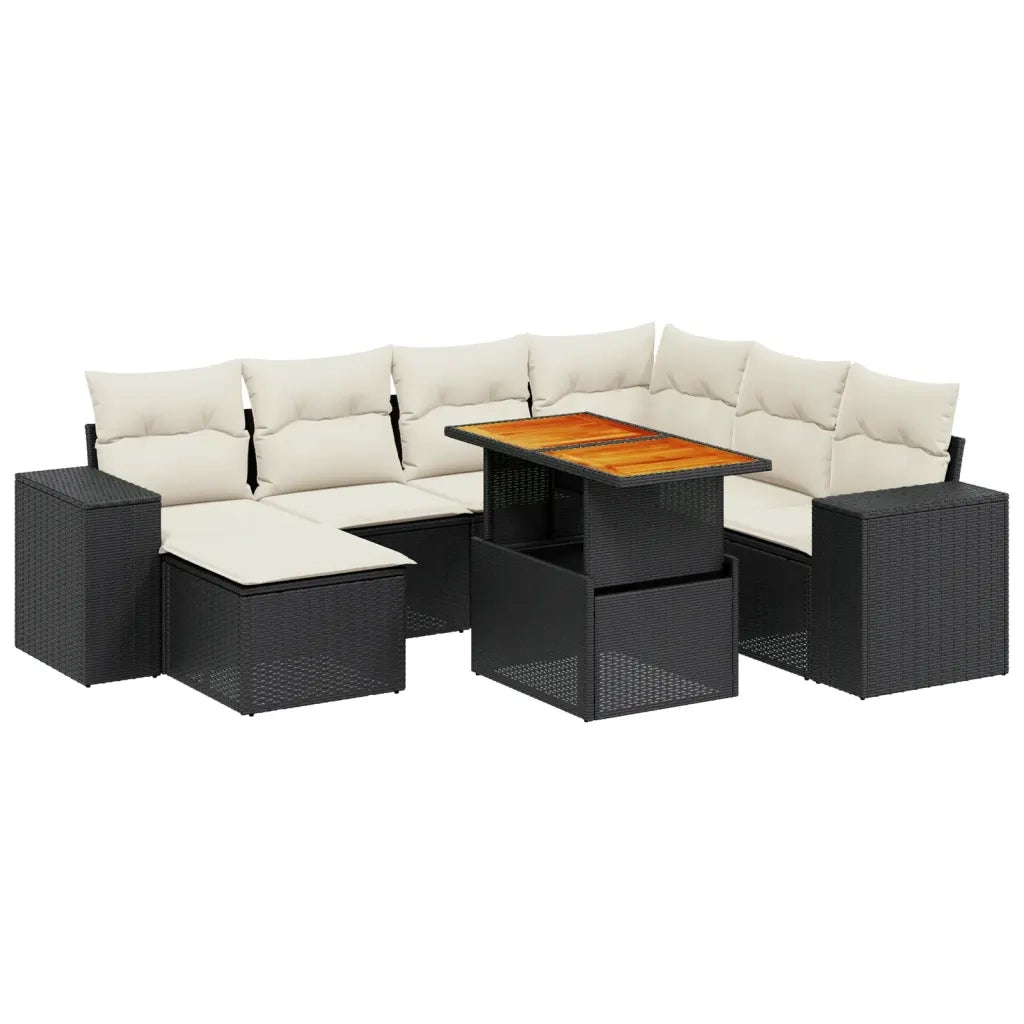 Set Divani da Giardino con Cuscini 8 pz Nero in Polyrattan