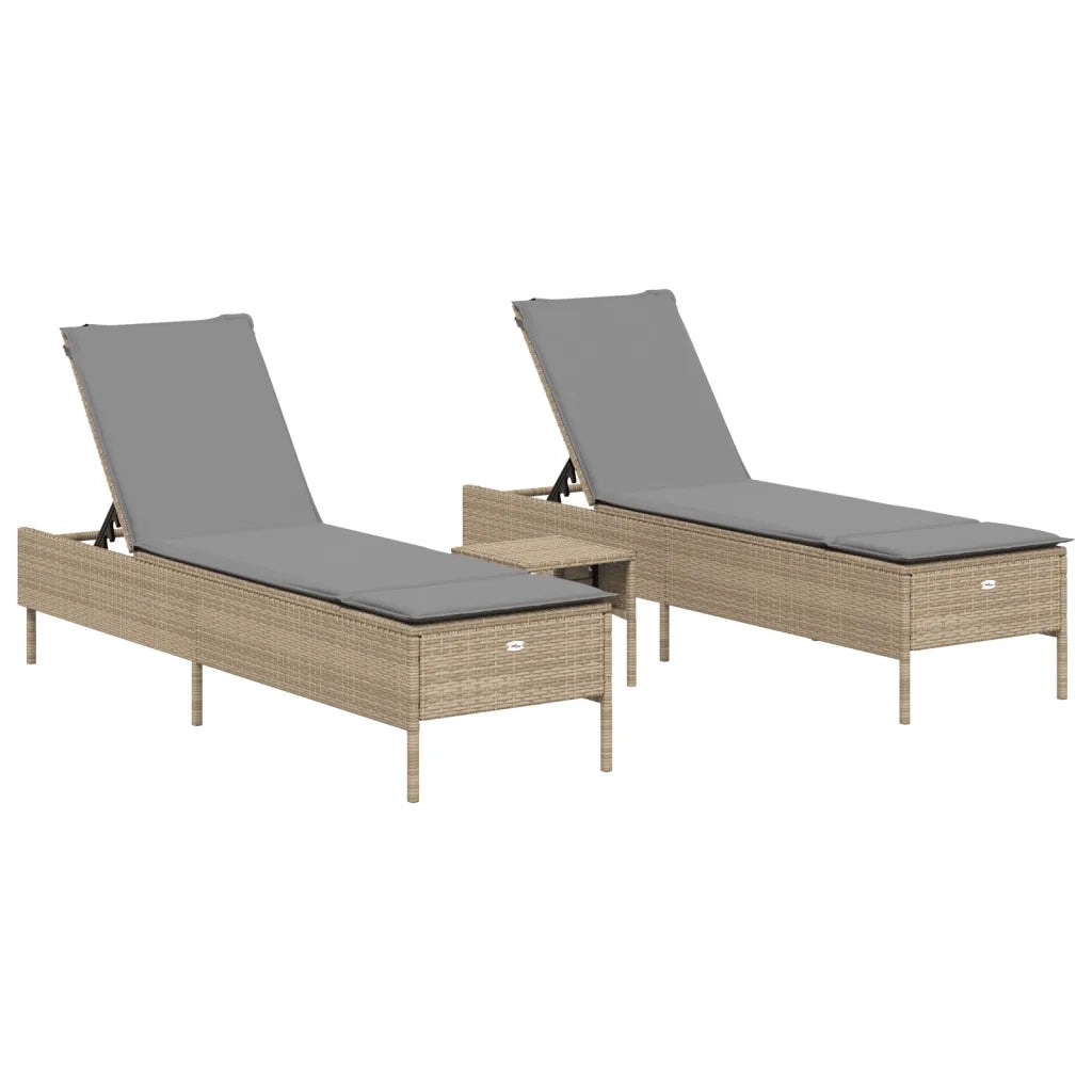 Set Lettini Prendisole con Cuscini 3pz Marrone in Polyrattan 3284266