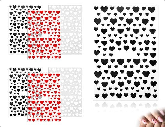 Set di stuzzicadenti autoadesivi - Forma a cuore - Set da 6 pezzi - Nero/Bianco/Rosso - Decorazione per l'arte dei stuzzicadenti - Per donne e ragazze - Nail Art