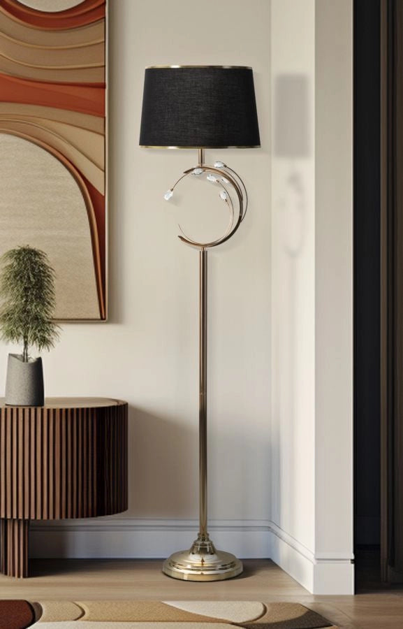 Lampada da Terra Bruxelles Ø38x160 cm in Ferro e Vetro e Tessuto Nero e Oro
