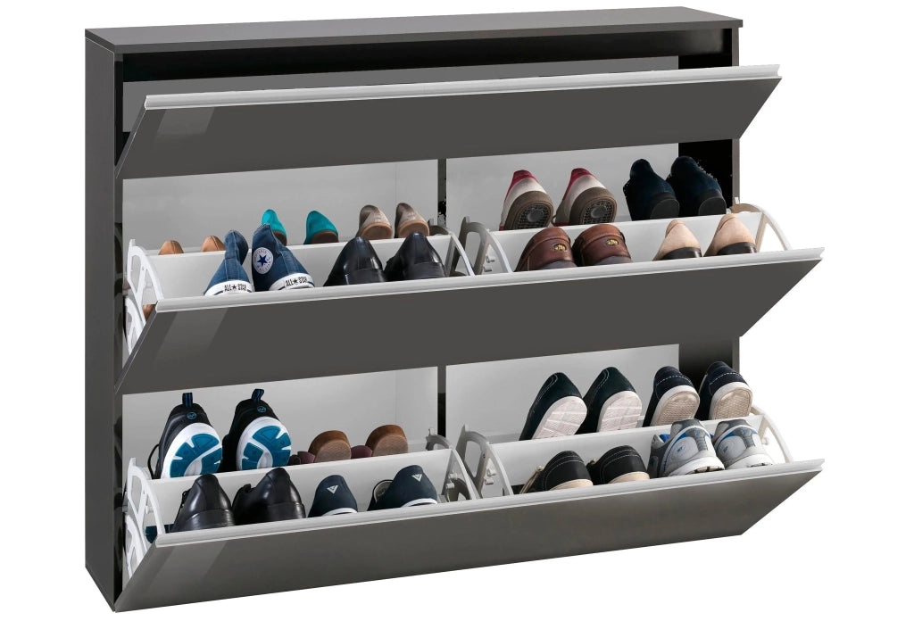 Scarpiera 3 ante L 120 x H 108 x P 26.5 cm 24 paia, grigio