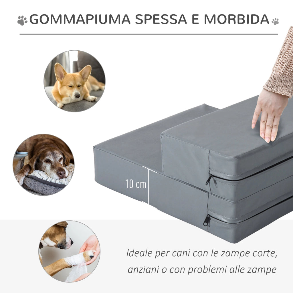 EasyComfort Scaletta per Cani Materassino 2 in 1 in PU e Gommapiuma 45x39x20cm Grigio