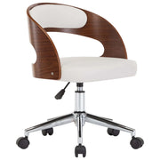 Poltroncina sedia girevole per studio ufficio computer legno curvato e similpelle bianca 02_0024081