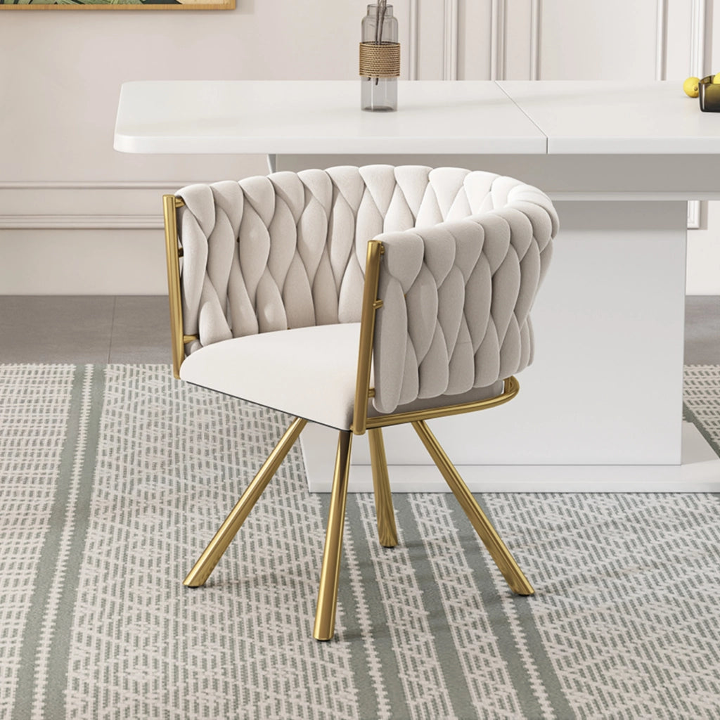 Sedia da pranzo girevole in velluto beige e oro