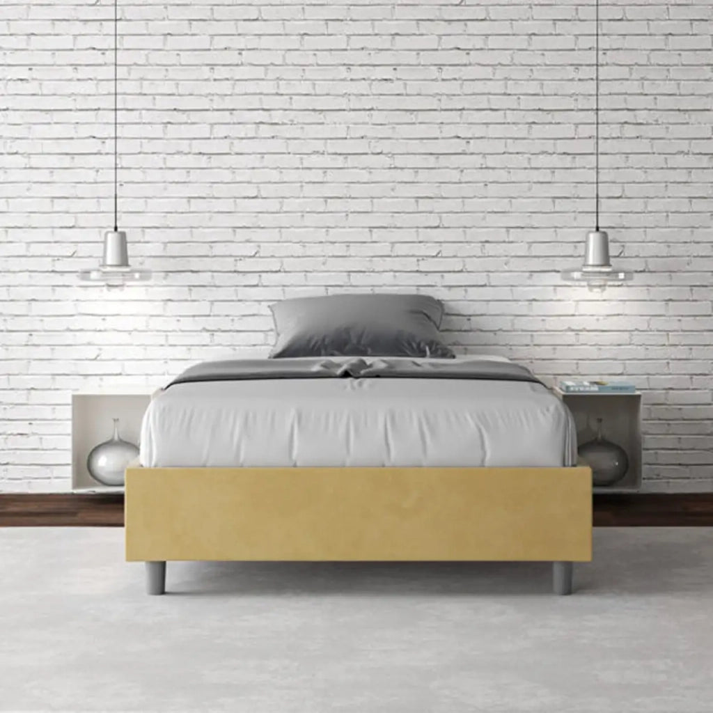 Letto una piazza e mezza con rete imbottito 120x190 microfibra ocra Azelia