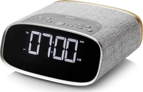 Radio Digitale con Display LCD da 4 pollici e Funzione di Alarme Doppia - Radio DAB+/DAB con Bluetooth FM - Grigio & Legno