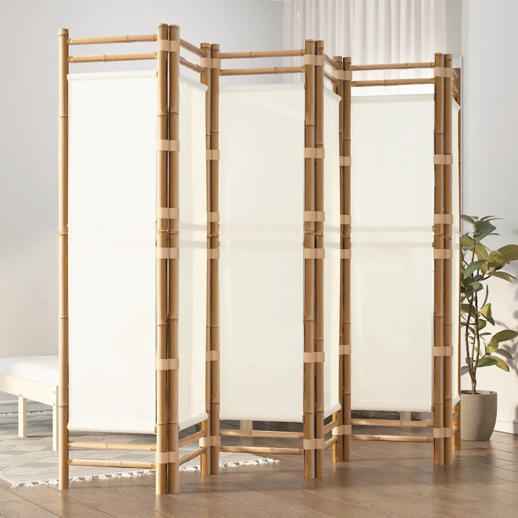 Divisorio Ambienti | Divider per stanze | Paravento 6 Pannelli Pieghevole 240 cm Bamb¨´ e Tela